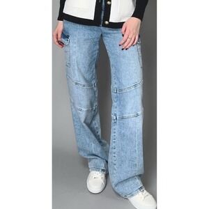 L'AGENCE Brooklyn Utility Wide Leg Cargo Jeans Size 31 High Waist Blue Denim